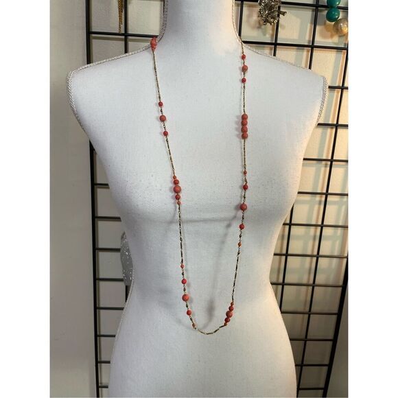 Stella and Dot Coral And Gold Long Necklace - Picture 2 of 9